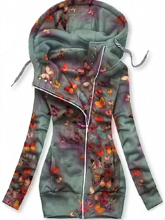  Women's Plus Size Winter Jacket Jacket Pocket Zip Up Animal Floral Color Block Outdoor Causal Long Sleeve Hooded Regular Fall Spring Green Black Blue L XL XXL 3XL