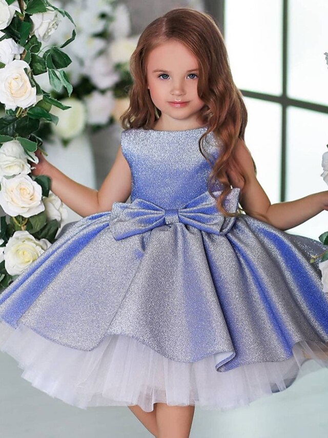  Kids Little Girls' Dress Solid Colored Party Birthday A Line Dress Ruched Mesh Bow Purple Pink Light Green Knee-length Sleeveless Princess Cute Dresses Fall Winter Regular Fit 3-10 Years