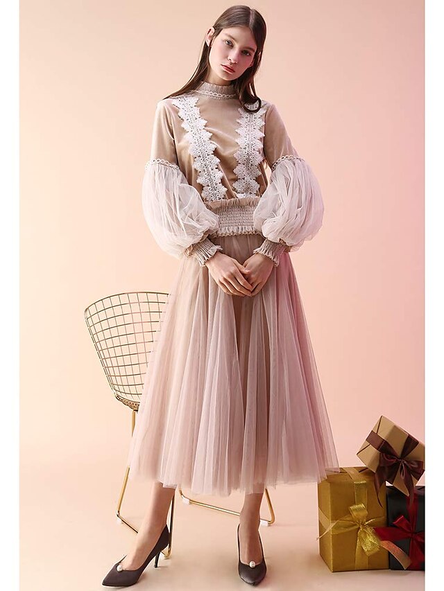  damenederdel midi tyl lang nederdel mandel pink sort lilla nederdele mesh lagdelt foret elegant daglig fest s m l