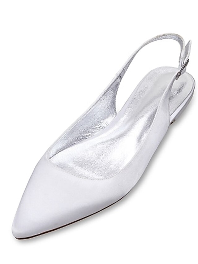  Dame bryllup sko Store størrelser Brudesko Flat hæl Slingback-hæl Spisstå minimalisme Sateng Spenne Svart Hvit Krystall