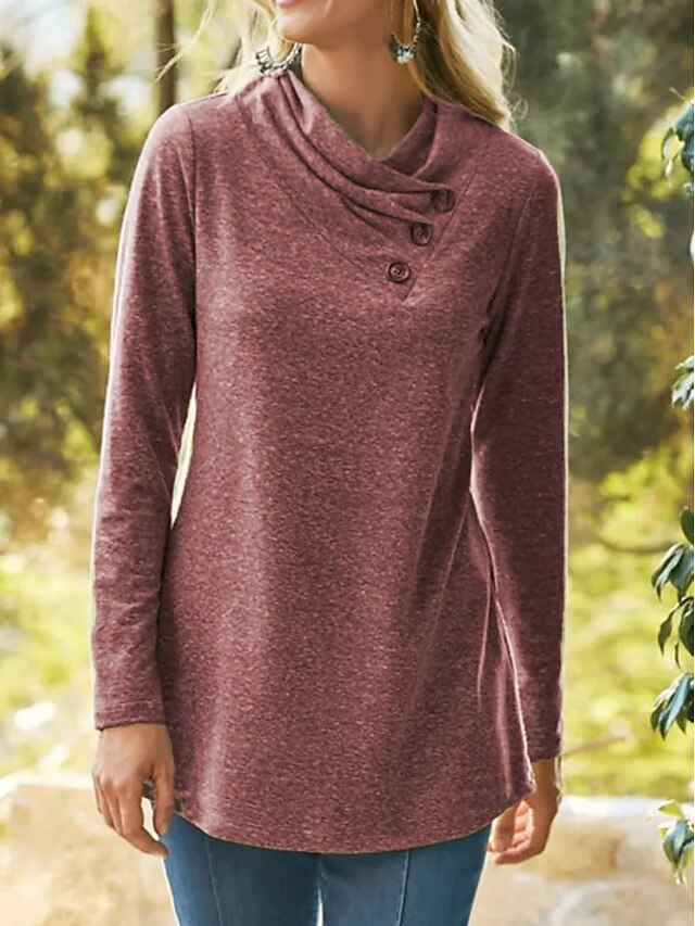  Damen T-Shirt Taste Klassisch Glatt Wasserfallausschnitt Frühling & Herbst Standard Blau Purpur Grau Grün Rote