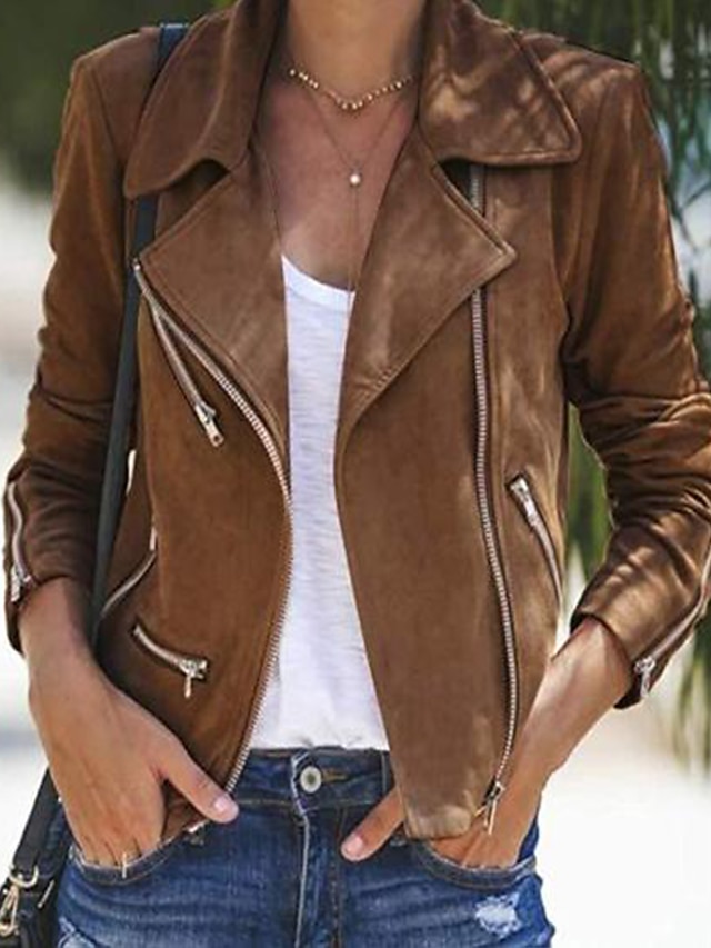 Women's Jacket Casual Jacket Modern Style Regular EU / US Size Coat Black Gray Khaki Daily Casual Spring &  Fall Rolled collar Regular Fit S M L XL XXL
