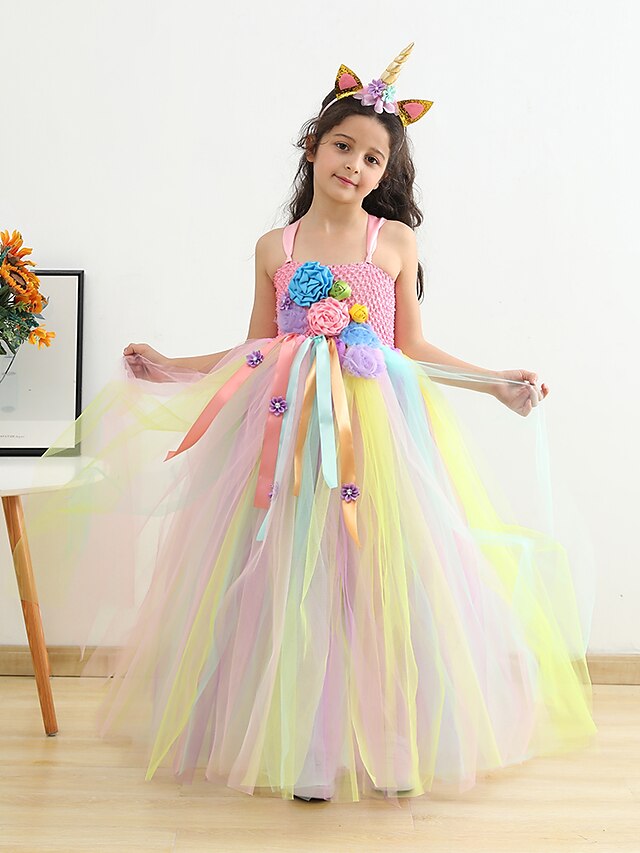  Infantil Pouco Para Meninas Vestido Arco-Íris Arco-íris Estilo bonito Vestidos