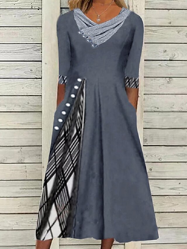  Women's Knee Length Dress A Line Dress Gray Half Sleeve Print Print V Neck Spring Summer Stylish Casual 2022 Loose S M L XL XXL