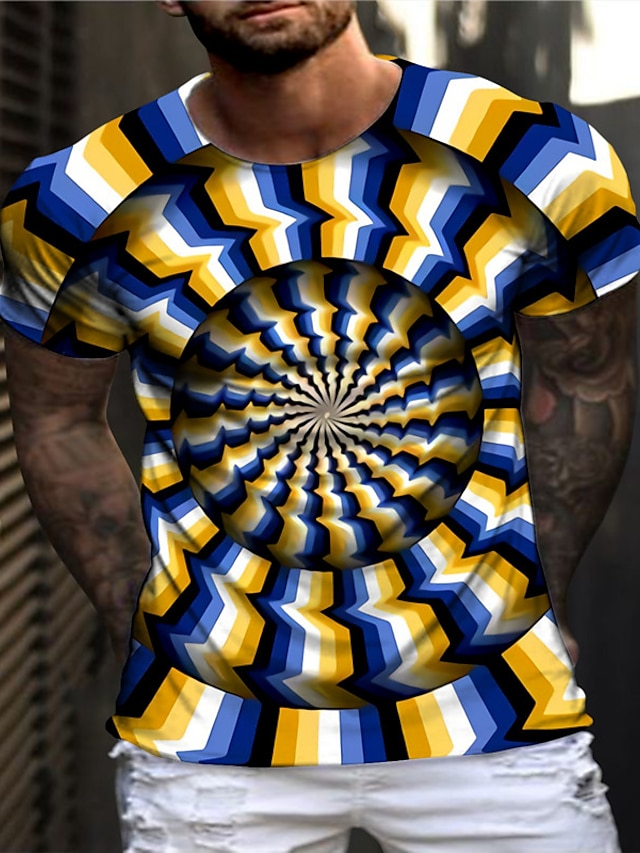 Men's Unisex T shirt Tee Optical Illusion Geometric Graphic Prints 3D Print Crew Neck Daily Holiday Short Sleeve Print Tops Casual Designer Big and Tall Blue / Summer