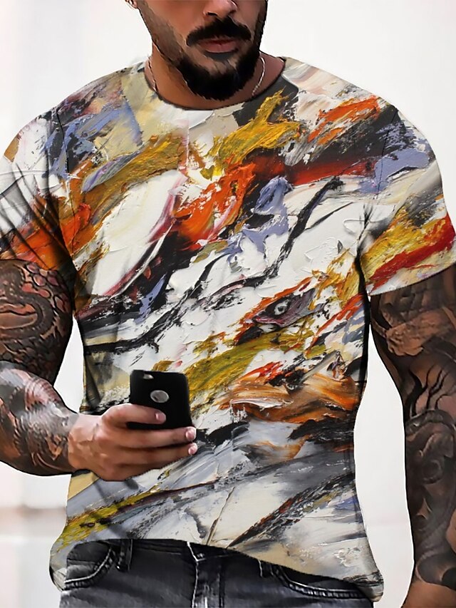  Herre T-Shirts T-shirt Grafisk Grafiske tryk 3D-udskrivning Rund hals Afslappet Daglig Kortærmet 3D-udskrivning Toppe Mode Designer Bekvem Orange / Sommer