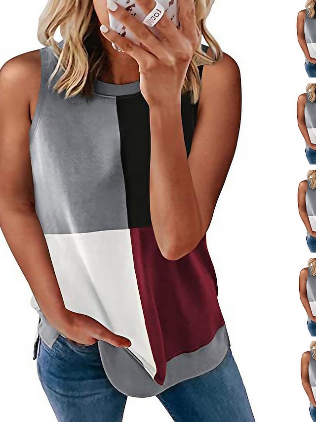 spring  summer women‘s clothing color matching printed sleeveless top pullover  vest tank