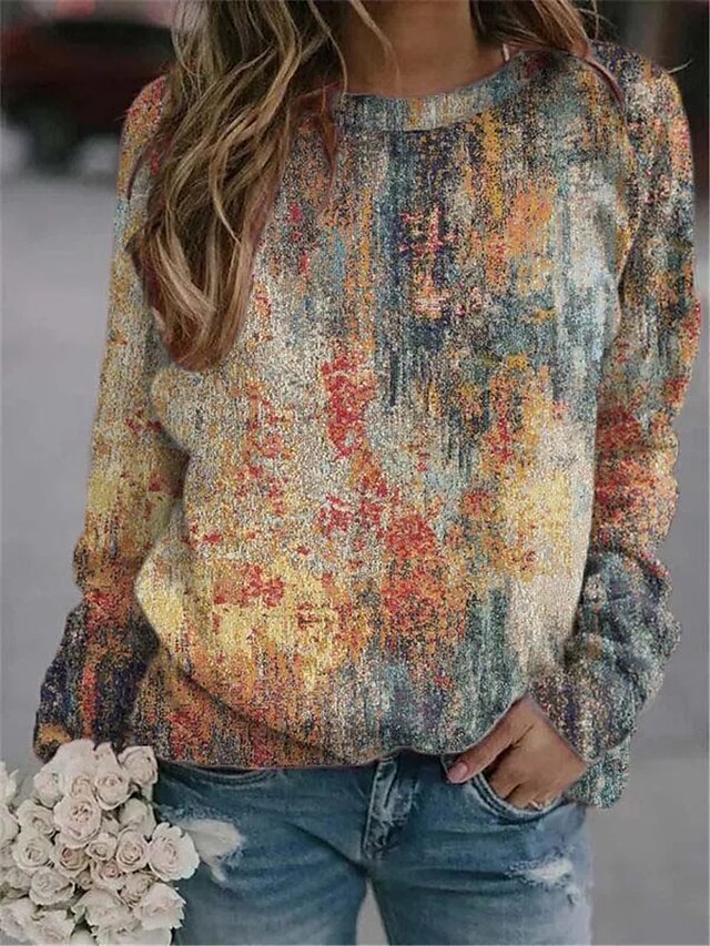  Damen Blume Pullover 3D-Druck Alltag Baumwolle Kapuzenpullover Sweatshirts Lose Regenbogen