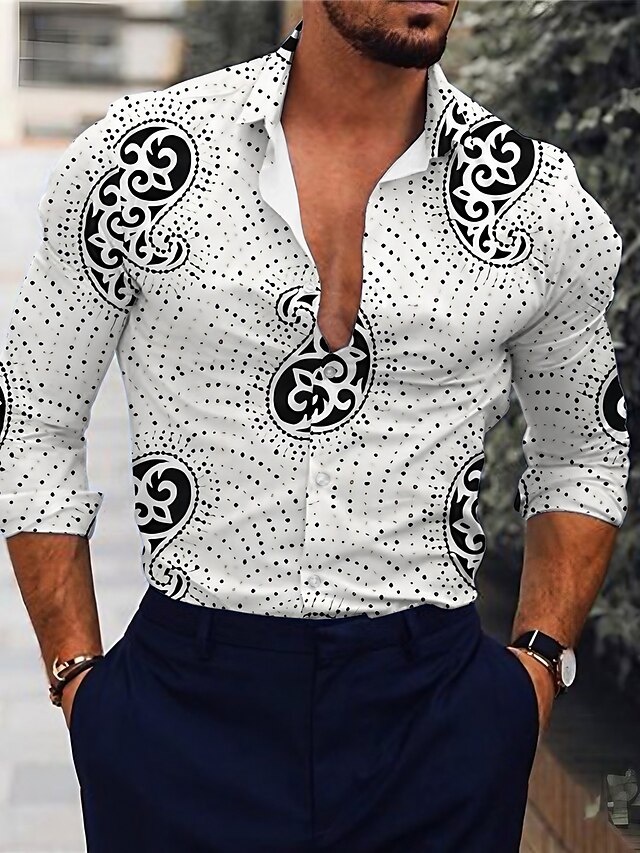  Men's Shirt Graphic Shirt Floral Turndown Black 3D Print Outdoor Street Long Sleeve Print Button-Down Clothing Apparel Fashion Designer Casual Breathable