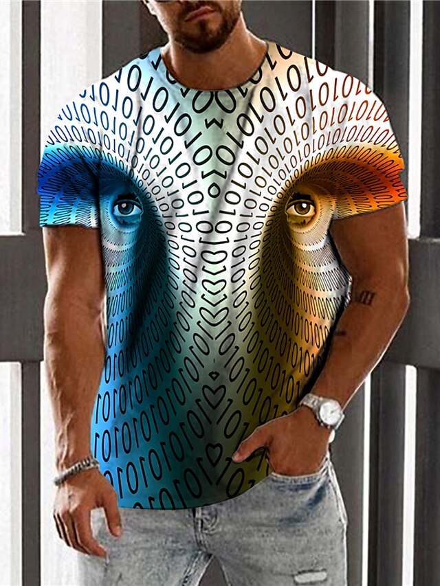  Men's Unisex T shirt Graphic Prints Eye 3D Print Crew Neck Street Daily Short Sleeve Print Tops Casual Designer Big and Tall Blue / Summer