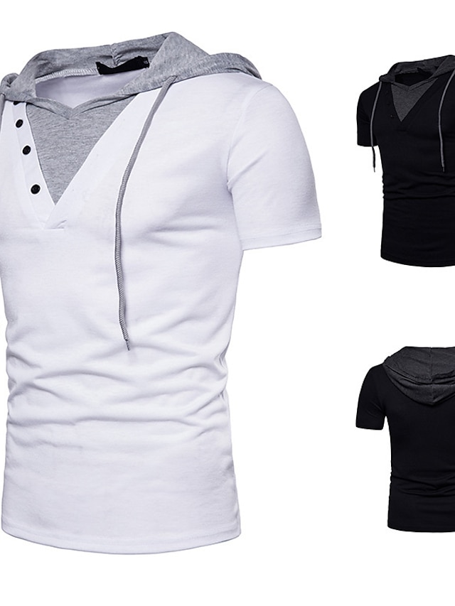  camiseta de manga corta con capucha de dos piezas falsas de estilo de código de moda casual de verano para hombres