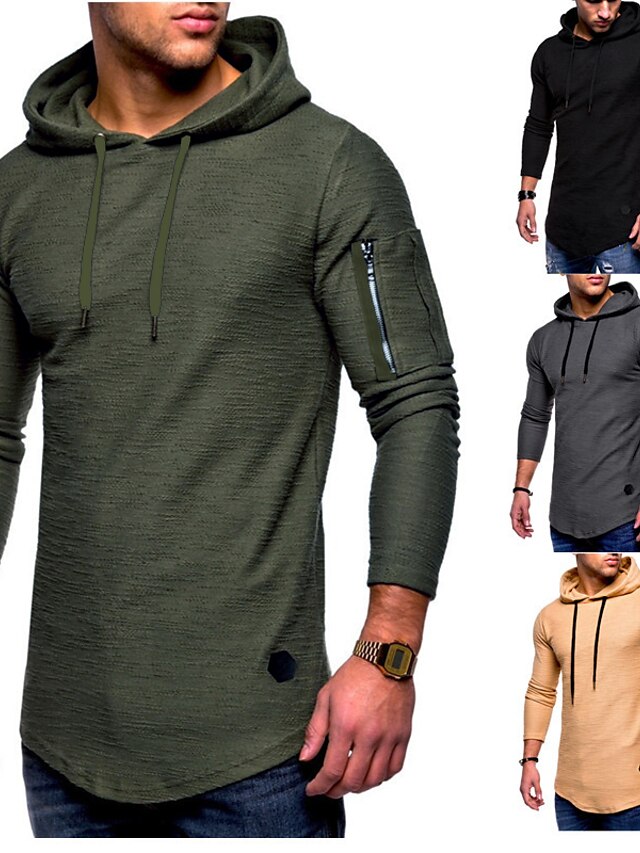  Homme Pull à Capuche & Sweat-shirt Chemise Fermeture éclair Col Rond Standard Printemps, Août, Hiver, Eté Noir Kaki Gris Foncé Vert Véronèse
