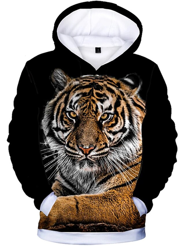  Boys 3D Tiger Hoodie Long Sleeve 3D Print Spring Fall Winter Active Basic Polyester Rayon Kids 3-13 Years Outdoor Daily