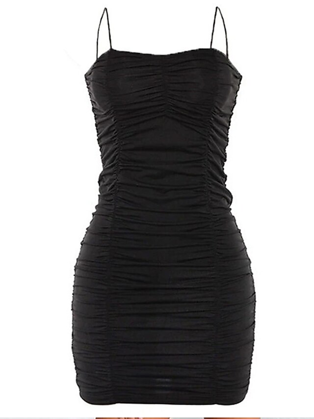  Women's Black Dress Mini Dress Black Pure Color Sleeveless Spring Summer Ruched Hot Cold Shoulder Party 2022 S M L XL XXL 3XL