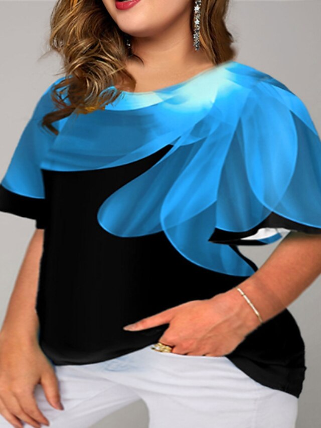  Femme Grande taille Hauts T-shirt Floral Graphique Demi Manches basique Col Rond Spandex du quotidien Printemps Eté / Grande Taille / Grande Taille