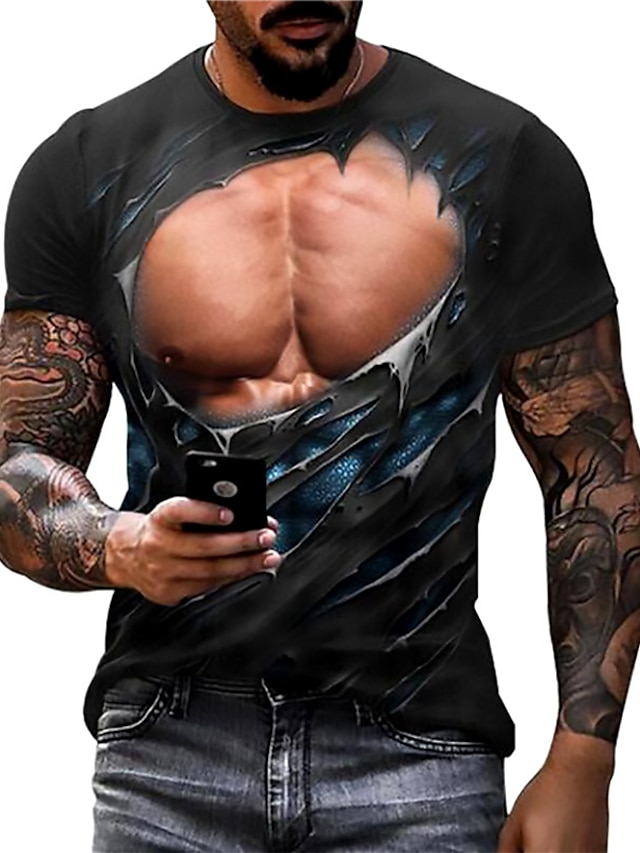  Hombre Camiseta Estampados camiseta del músculo 3D Cuello Barco Negro Impresión 3D Diario Festivos Manga Corta Estampado Ropa Design Casual Músculo Grande y alto