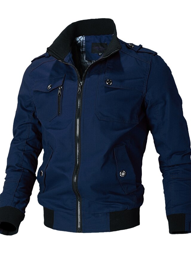  Herren Winterjacke Wintermantel Jacke Täglich Ständer Jacke Oberbekleidung Einfarbig Blau Armeegrün Khaki / Langarm