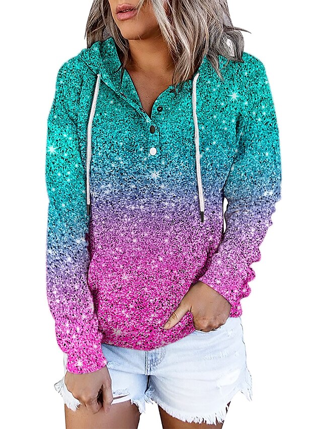  Women's Gradient Sparkly Glittery Hoodie Pullover Front Pocket Print 3D Print Casual Sports Active Streetwear Hoodies Sweatshirts  Pink