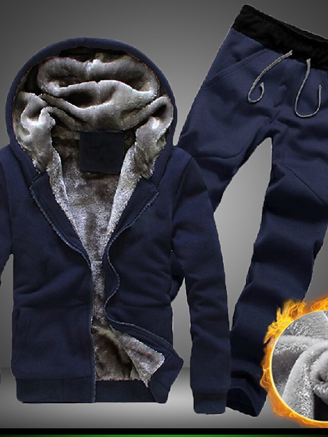  Men's Tracksuit Sweatsuit Fuzzy Sherpa Hoodie Jacket Jogging Suits Black Navy Blue Grey Zip Work Sports & Outdoor Sportswear Active Streetwear Designer Winter Clothing Apparel Hoodies Sweatshirts 