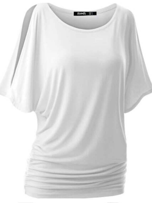  Women's Plus Size Tops T shirt Plain Hollow Out Half Sleeve Round Neck Basic Spring Summer White Purple Red Big Size XL 2XL 3XL 4XL Cotton