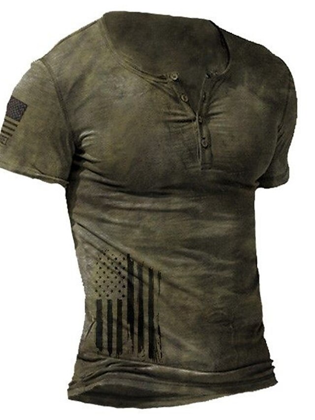  American Flag Mens 3D Shirt For Independence Day | Black Summer Cotton | Graphic Prints Vintage Designer Men'S 3D Tee Outdoor Casual Daily Red Brown Green Short Sleeve