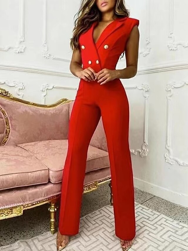  Elegant Women's Solid Color Business Jumpsuit