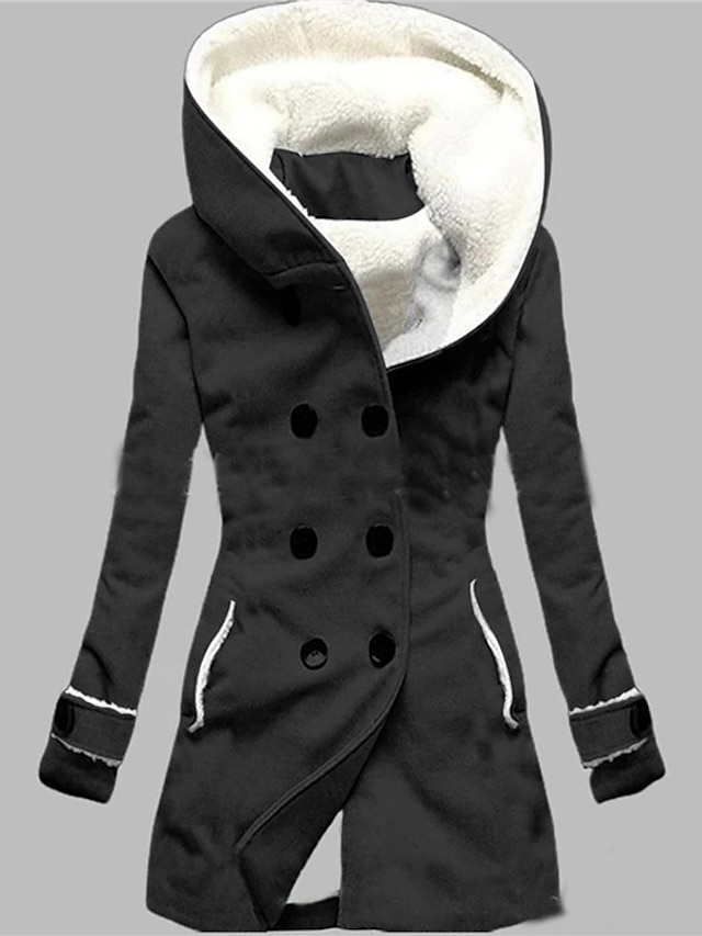  Women's Coat Hoodied Jacket Pocket Regular Coat Black Blue Gray Wine Street Casual Single Breasted Spring Hoodie Regular Fit S M L XL XXL 3XL