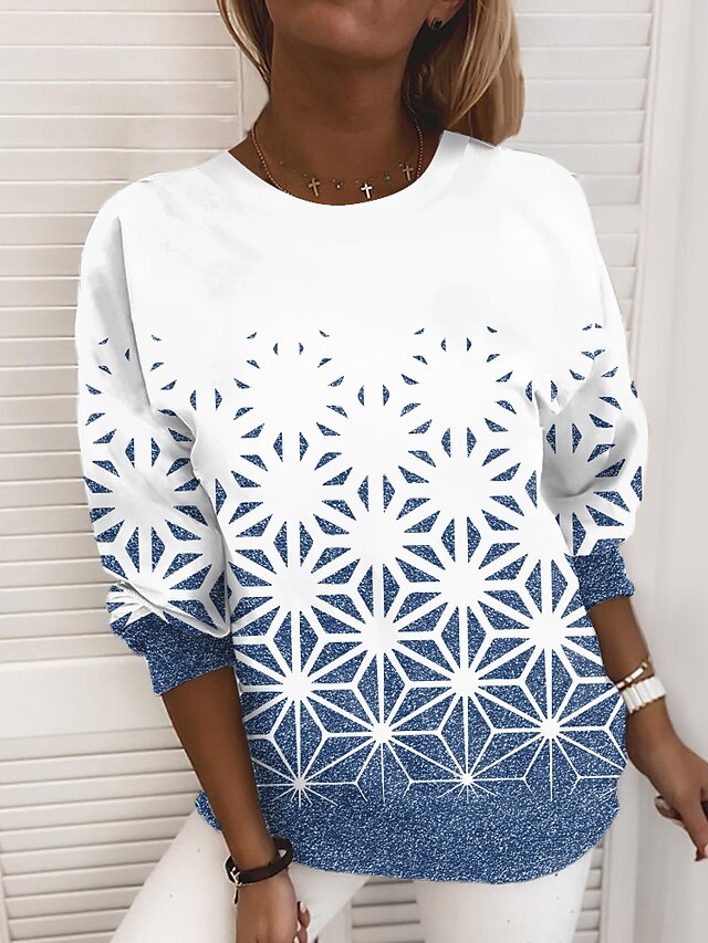 Dame Geometrisk Sweatshirt bluse Trykt mønster 3D-udskrivning Daglig Sport Aktiv Gade Hættetrøjer Sweatshirts Grøn Blå Lilla