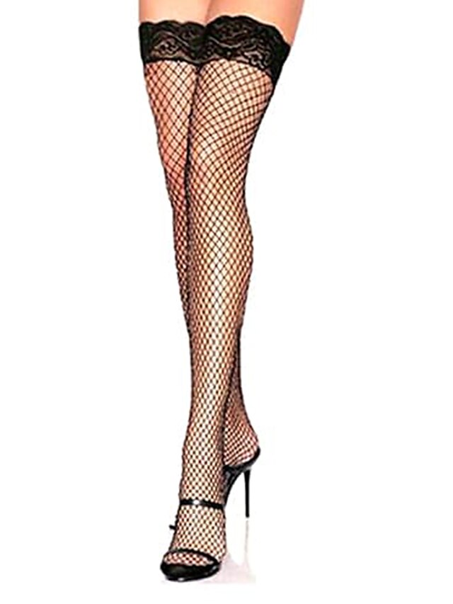  Thigh Highs Fishnet Women's Socks Solid Colored Lace Stockings Thin ExtraSheer Wedding Red / Sexy