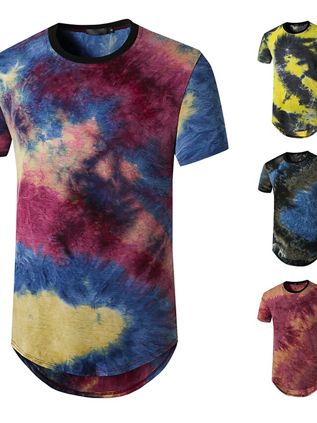  estilo verão moda masculina casual um código cor gradiente florescendo hipster hip-hop camiseta de manga curta