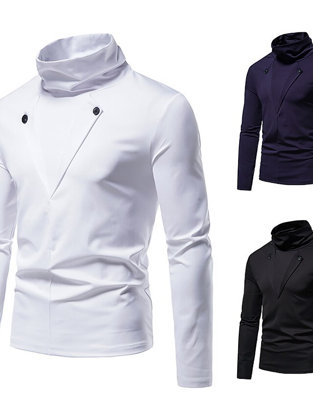  Men's T shirt Shirt Pleated Standard Spring, Fall, Winter, Summer Navy White Black