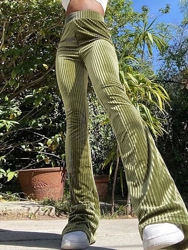  Femme Mode Pantalon de Yoga Fluide Taille elastique A Volants Chino L'éxtremité inferieur de la cloche Toute la longueur Pantalon Micro-élastique Casual du quotidien Velours Couleur Pleine Taille