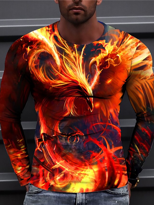  Herre Unisex T-shirt Grafiske tryk Phoenix 3D-udskrivning Rund hals Daglig Ferie Langærmet Trykt mønster Toppe Designer Afslappet Stor og høj Orange