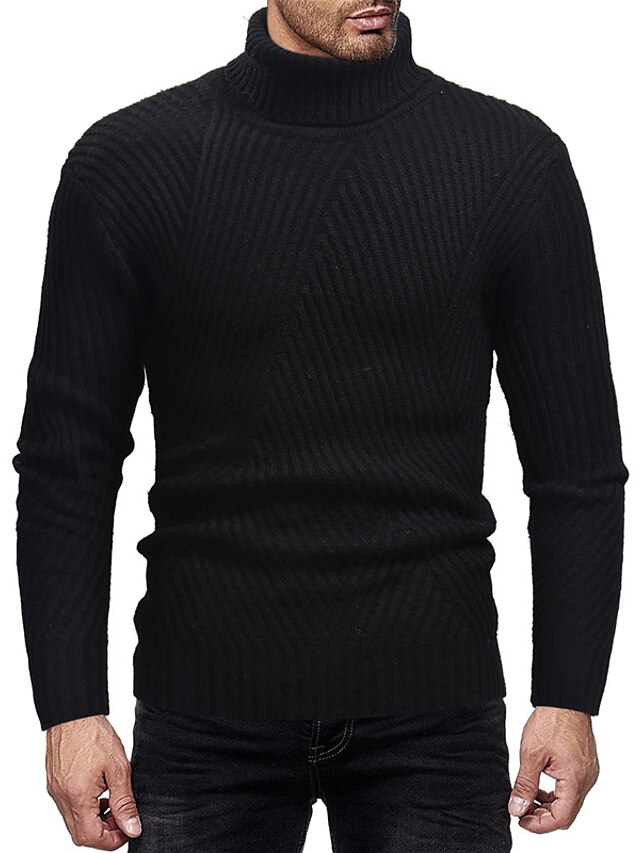  Men's Sweater Pullover Bishop Sleeve Basic Turtleneck Medium Spring &  Fall Black Gray White