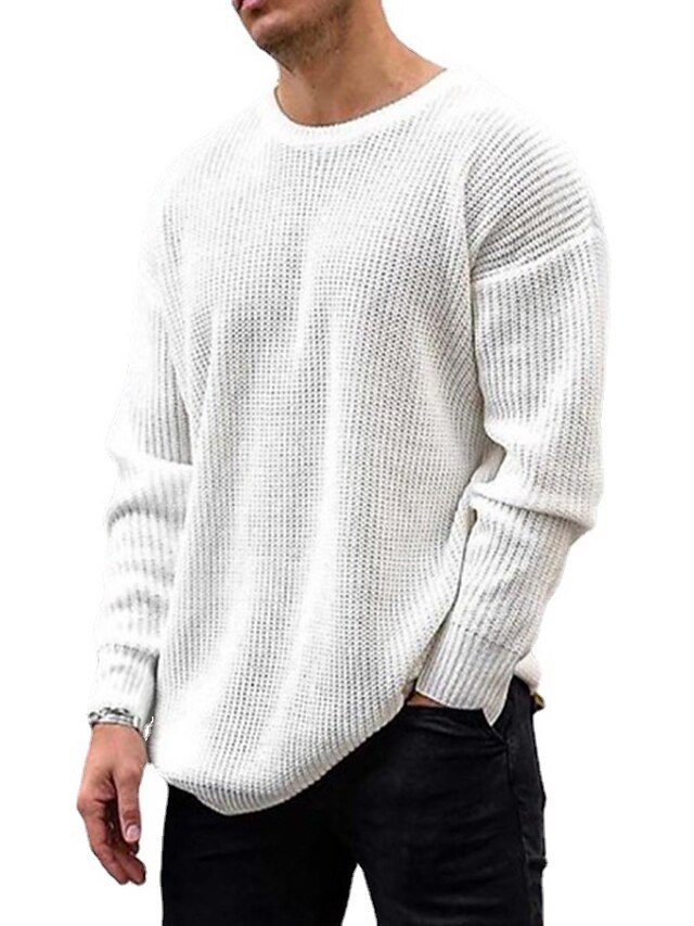  Men's Sweater Round Neck Standard Fall Winter Spring White Black