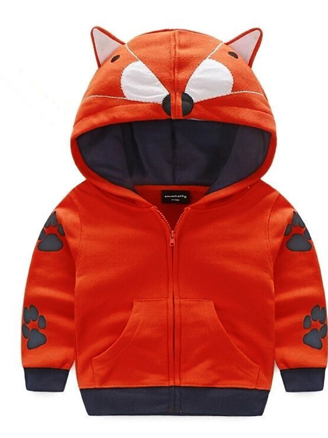  Kids Boys' Coat Long Sleeve Orange Zipper Pocket Cartoon Animal Cotton Active Cool 3-8 Years / Fall