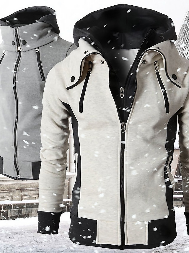  Men's Winter Jacket Winter Coat Outdoor Jacket Sports Outdoor Daily Wear Fall Winter Solid Color Regular off white Dark Gray Grey Jacket