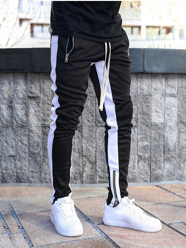  Men's Sporty Slim Sweatpants with Patchwork Stripe