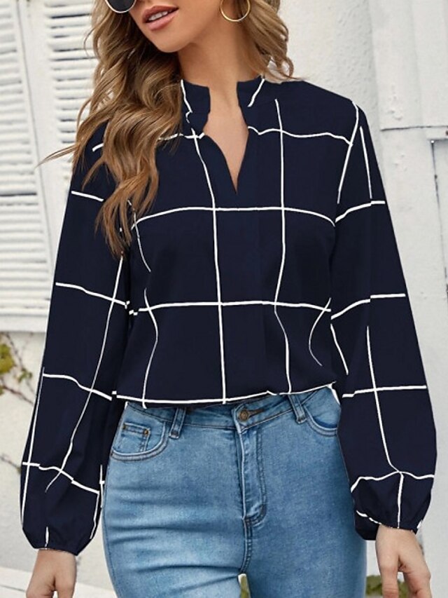  spring striped printing long-sleeved v-neck long-sleeved loose pullover shirt