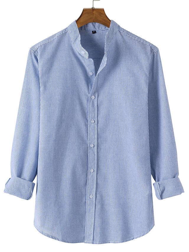  Men's Shirt Bishop Sleeve Basic Shirt Collar Medium Spring, Fall, Winter, Summer Blue