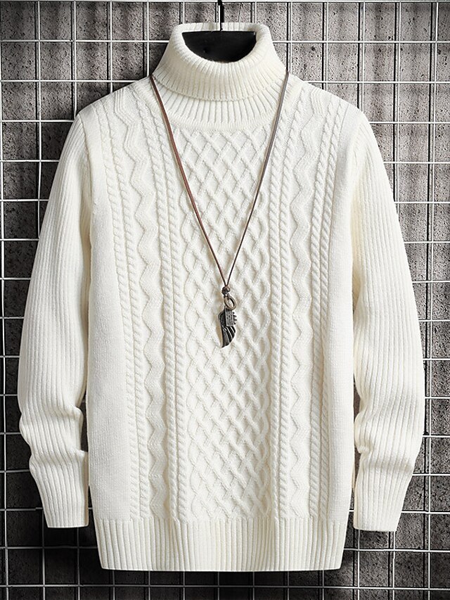  Herre Bluse Pullover trøje rullekrave sweater Kabel Strikke Rullekrave Tøj Vinter Sort Hvid M L XL
