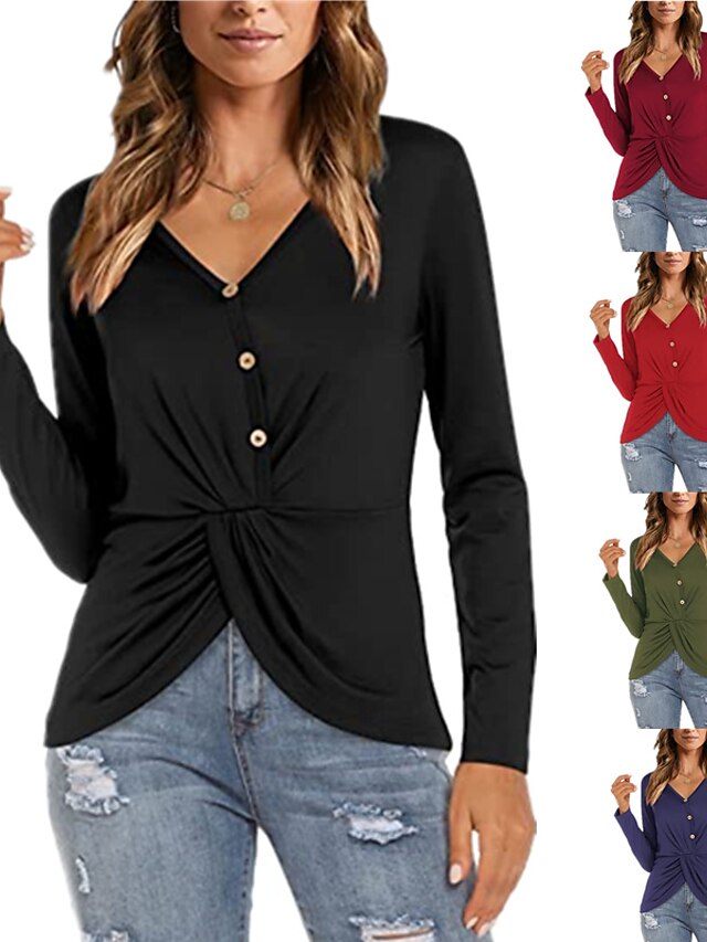  Women‘s Tops Long Sleeve V Neck Knit Tunic Blouse Tie Front T Shirts