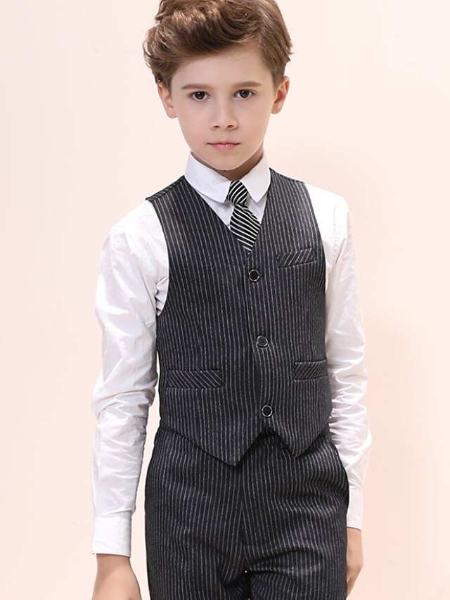  Kids Boys' Suit & Blazer Clothing Set Long Sleeve 4 Pieces Blue Gray Bow Stripe Special Occasion Indoor Regular Formal Gentle 2-12 Years / Fall / Winter
