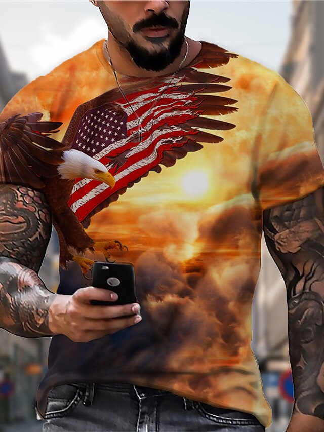  Men's Unisex T shirt Tee Crew Neck Graphic Prints Eagle Yellow 3D Print Short Sleeve Print Daily Holiday Tops Designer Casual Big and Tall / Summer / Summer