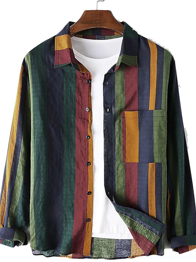  Men's Shirt Graphic Shirt Collar Button Down Collar Color Block Green Blue Light Green Red Black Other Prints Daily Holiday Patchwork Clothing Apparel Basic Designer Casual Daily Beach / Long Sleeve