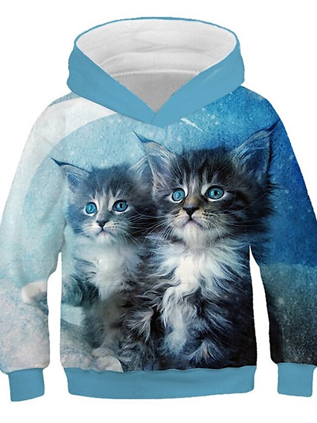  Girls' 3D Animal Cat Print Hoodie & Sweatshirt Long Sleeve 3D Print Active Streetwear Polyester Kids Baby