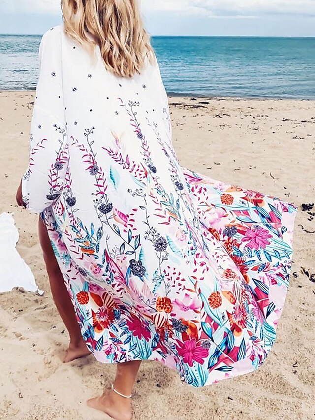  Mujer Bañadores Tapadera Top de playa Normal Traje de baño Floral Protección UV Estampado Blanco Escote en V Trajes de baño Casual Vacaciones nuevo / Moderno / Estilo lindo