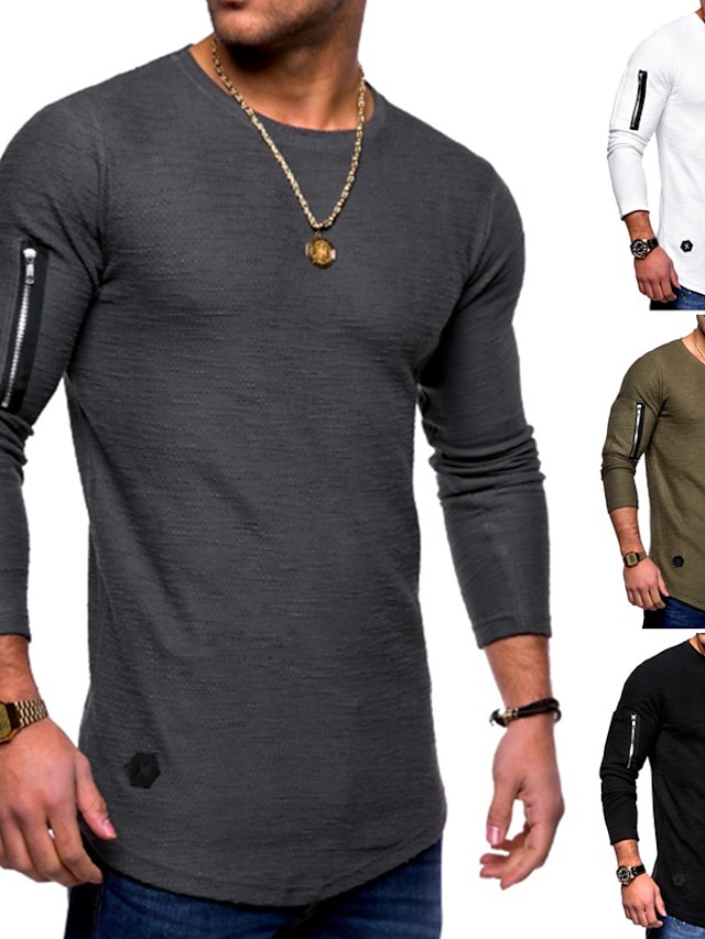 Hombre Camiseta Camisa de manga larga Cuello Barco Plano Casual Talla Grande Cremallera Manga Larga Ropa Algodón Músculo Esencial