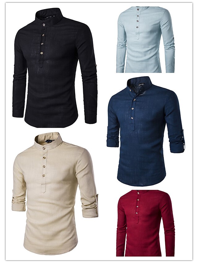  Men's Shirt Pocket Collar Thin Spring &  Fall Wine Red Blue Black Khaki Dark Blue