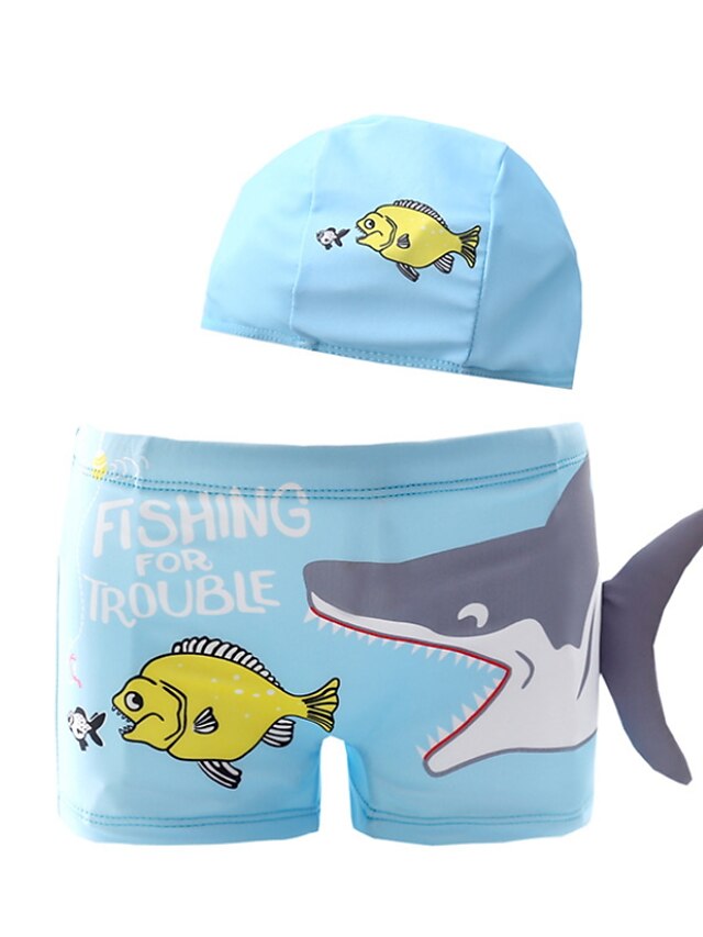  Kids Boys Two Piece Swimwear Swimsuit Print Swimwear Print Shark Animal Light Blue Active Outdoor Beach Bathing Suits 1-5 Years / Spring / Summer